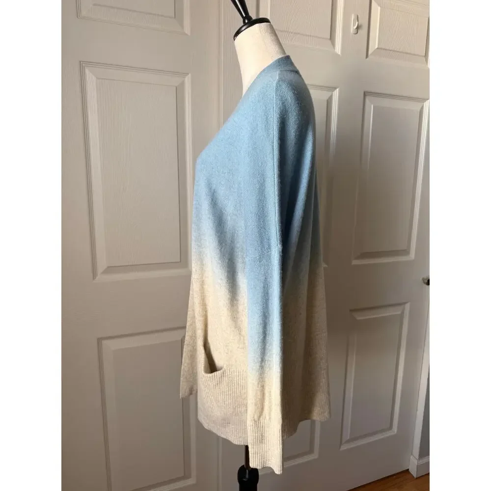 Vince Ombré Blue Cream Wool Cashmere Cocoon Cardigan Small Oversized Lagenlook